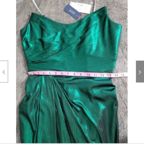 NWT Marchesa Notte Emerald Strapless Metallic Lame Gown Dress 4 - Picture 10 of 11